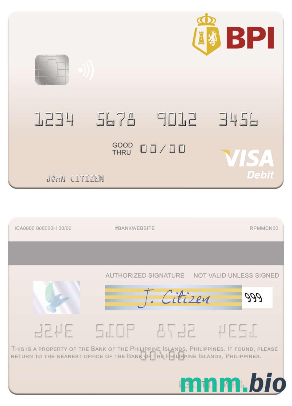 Philippines Bank of the Philippine Islands visa debet karta przykład w formacie PSD